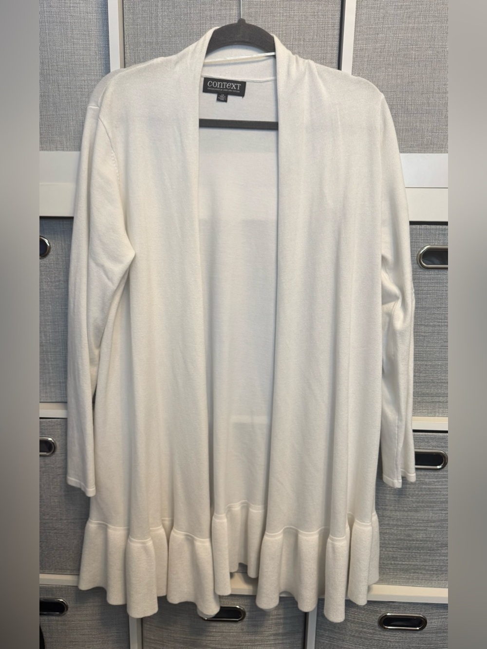 Context Cream Open-Front Ruffle-Hem Cardigan
